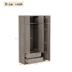 Modern Gray 3-Door Mirror Wardrobe with 2 Drawers and Top Cabinet, Particle Board - Grand Goldman Shop