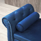 Aijia 63' Velvet Multifunctional Storage Bench Rectangular Sofa Stool Buttons Tufted Nailhead Trimmed Ottoman Solid Wood Legs with 1 Pillow,Blue - Grand Goldman Shop