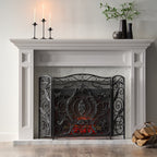 Mariella Traditional Floral Iron Fireplace Screen with Ornate Design in Black Brushed Silver Finish - Grand Goldman Shop