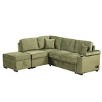 Green Velvet Sleeper Sofa Bed with Storage Ottoman, L Shape Pull Out Couch for Living Room and Bedroom - Grand Goldman Shop