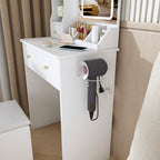 Modern White Vanity Desk with 3 LED Lighting Modes, 3 Drawers, Open Shelves, Hair Dryer Holder, and Dressing Chair - MDF Construction - Grand Goldman Shop
