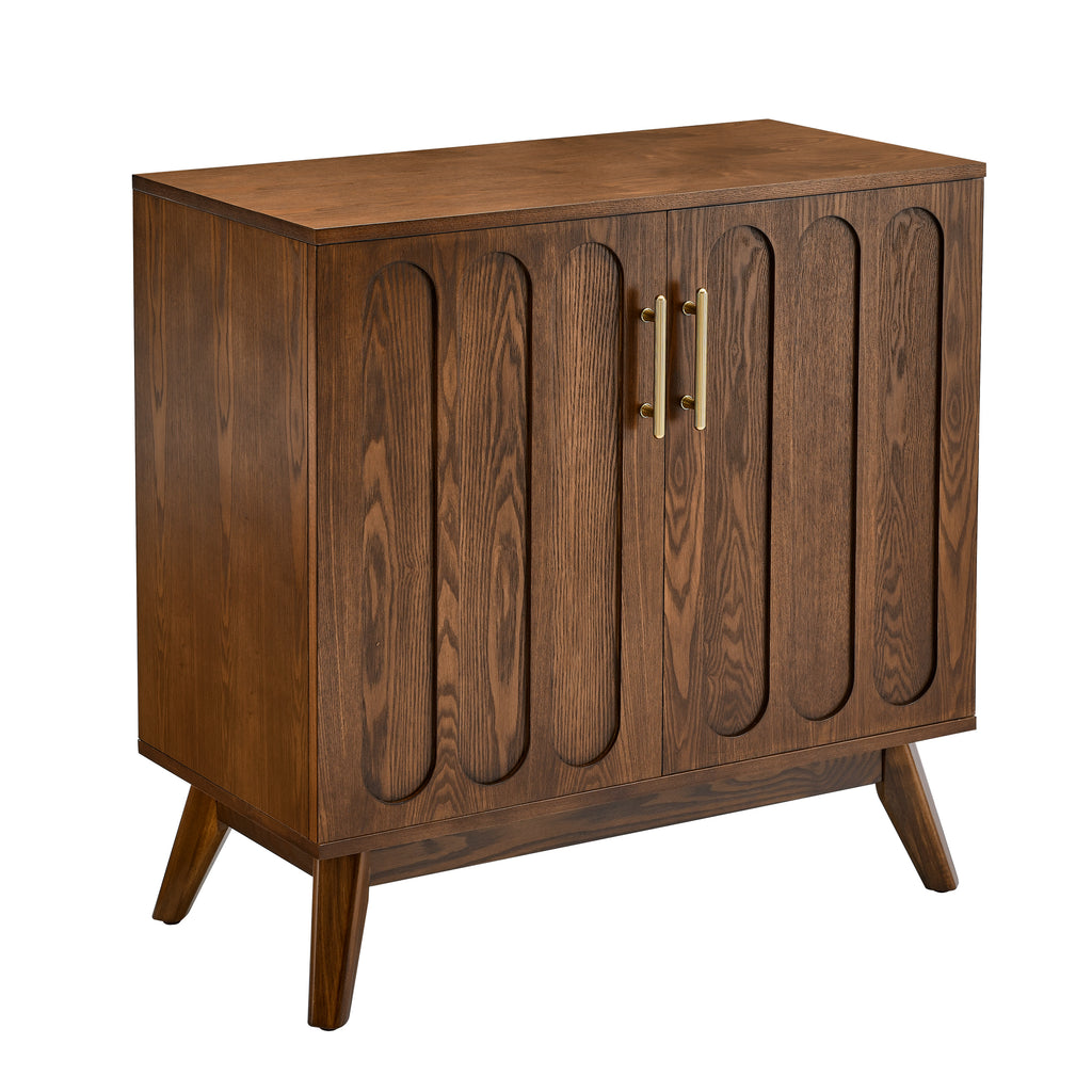 Mid Century Modern Fluted Sideboard Cabinet with Adjustable Shelves & Solid Wood Legs, Buffet Cabinet with Storage, Walnut Storage Cabinet for Living Room, Entryway, Hallway, Dining Room, Kitchen - Grand Goldman Shop