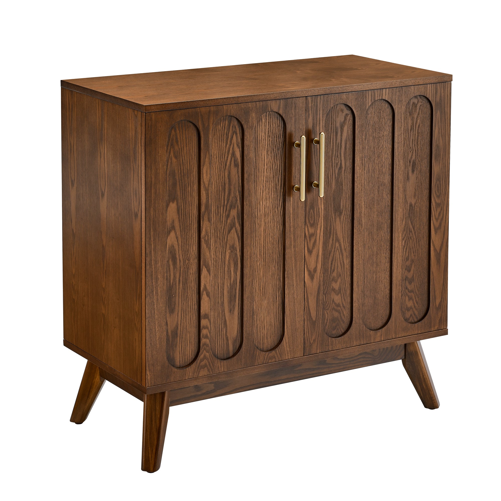 Mid Century Modern Fluted Sideboard Cabinet with Adjustable Shelves & Solid Wood Legs, Buffet Cabinet with Storage, Walnut Storage Cabinet for Living Room, Entryway, Hallway, Dining Room, Kitchen - Grand Goldman Shop