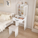 Modern Mini Dressing Table with LED-lit Mirror & Hidden Storage, Adjustable Brightness Vanity Desk, White - Grand Goldman Shop