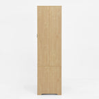 2 Door Wood Wardrobe for Bedroom with Hanging Clothing Rod inside the Cabinet and 2 Drawers for Storage Organization, Built-in induction light Multifunctional Closet with Mirror, Natural - Grand Goldman Shop