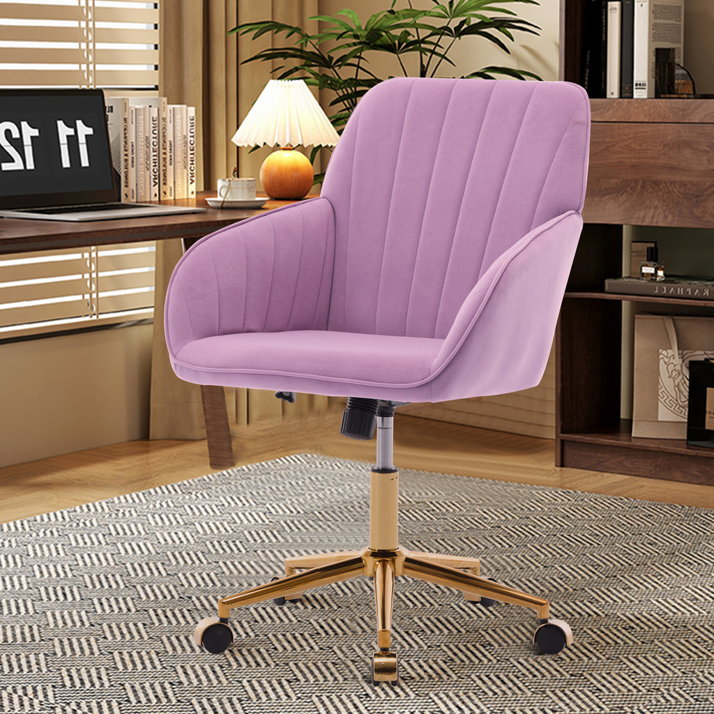 TY Ergonomic Swivel Office Chair with Backrest, Lilac Velvet, Adjustable and Comfortable for Long Sitting - Grand Goldman