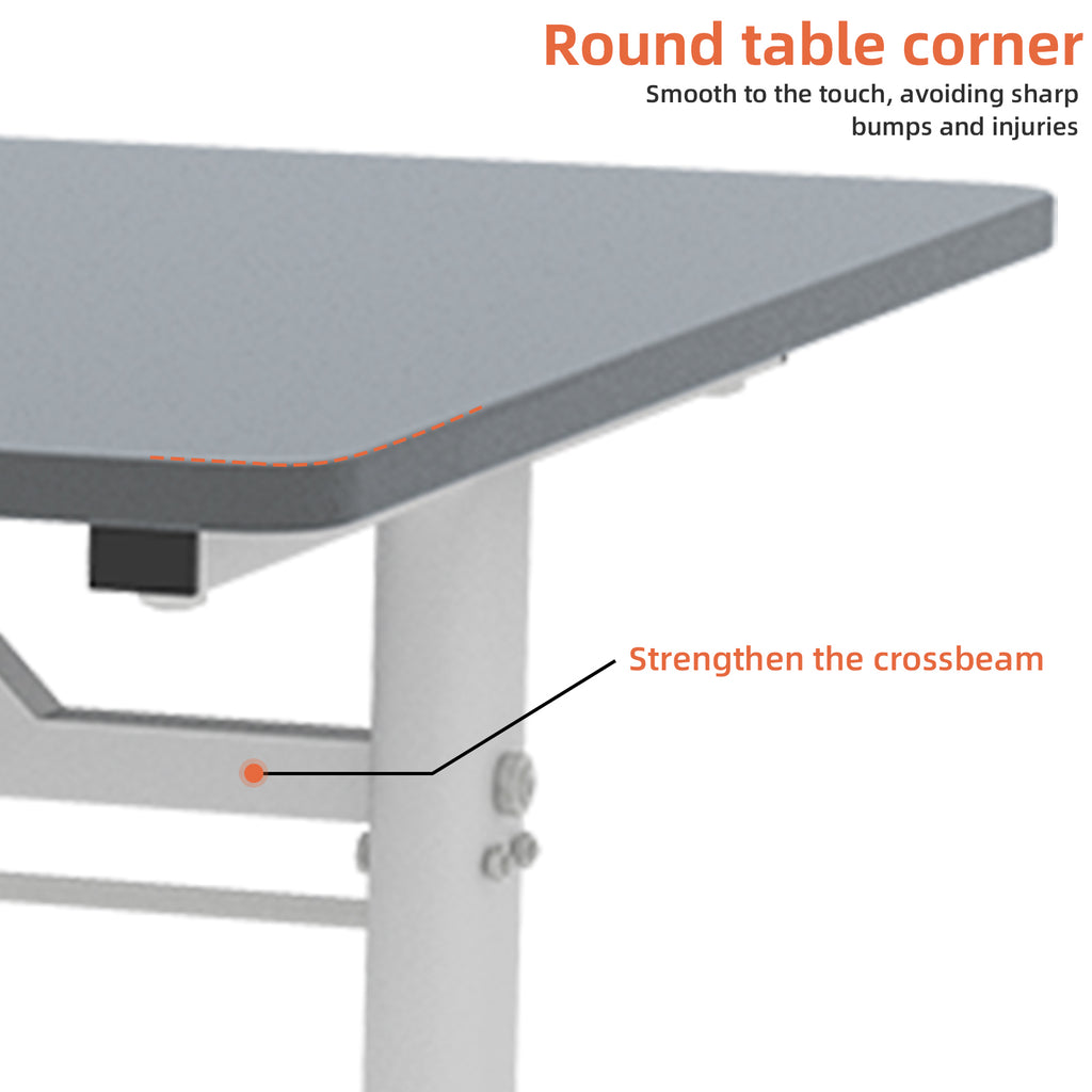 Stylish Adjustable Study Desk for Kids and Adults, Height-Adjustable Home Office Desk with White Frame and Gray Tabletop, 60c