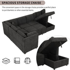 U-shaped Sectional Sofa Pull Out Bed with USB Ports, Power Sockets, Back Pillows & Storage Chaise, Black Chenille, 108.6' - Grand Goldman Shop