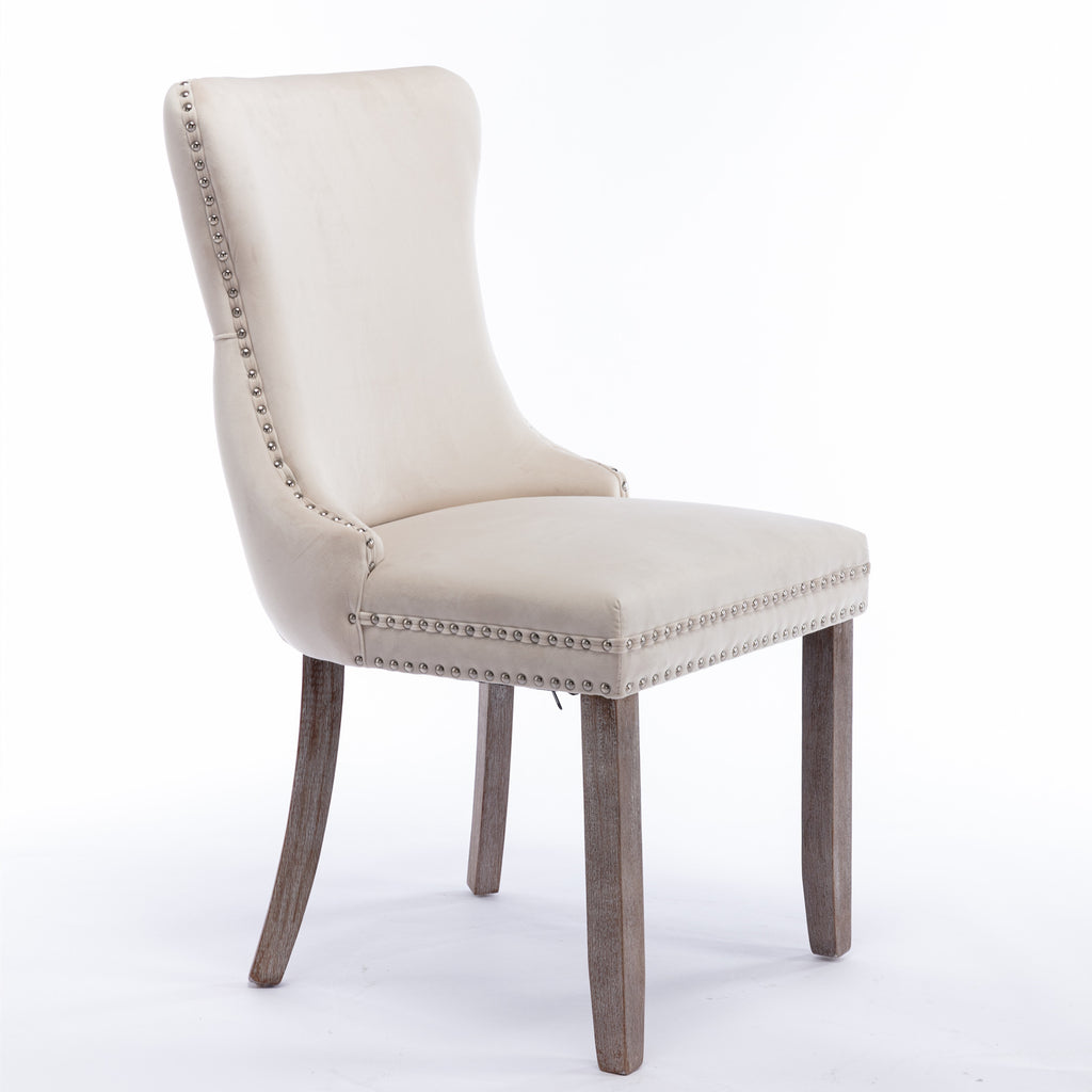 A&A Furniture,Upholstered Wing-Back Dining Chair with Backstitching Nailhead Trim and Solid Wood Legs,Set of 2, Beige,SW8809BG,KD - Grand Goldman Shop