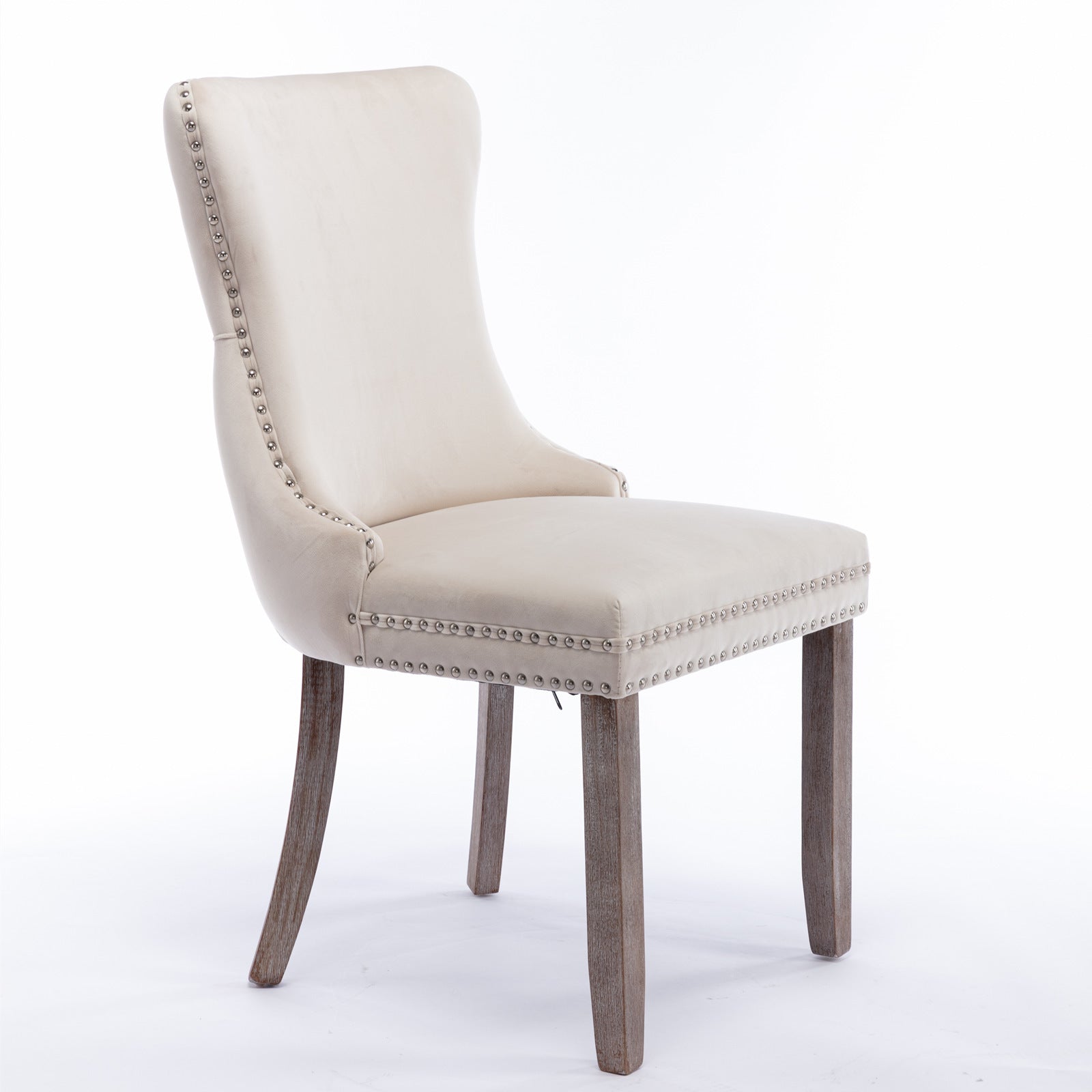 A&A Furniture,Upholstered Wing-Back Dining Chair with Backstitching Nailhead Trim and Solid Wood Legs,Set of 2, Beige,SW8809BG,KD - Grand Goldman Shop