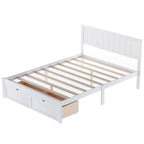 White Full Size Platform Bed with Under-bed Drawers, Solid Pine Wood and MDF, 78.3''L x 58.5''W x 36.2''H - Grand Goldman Shop