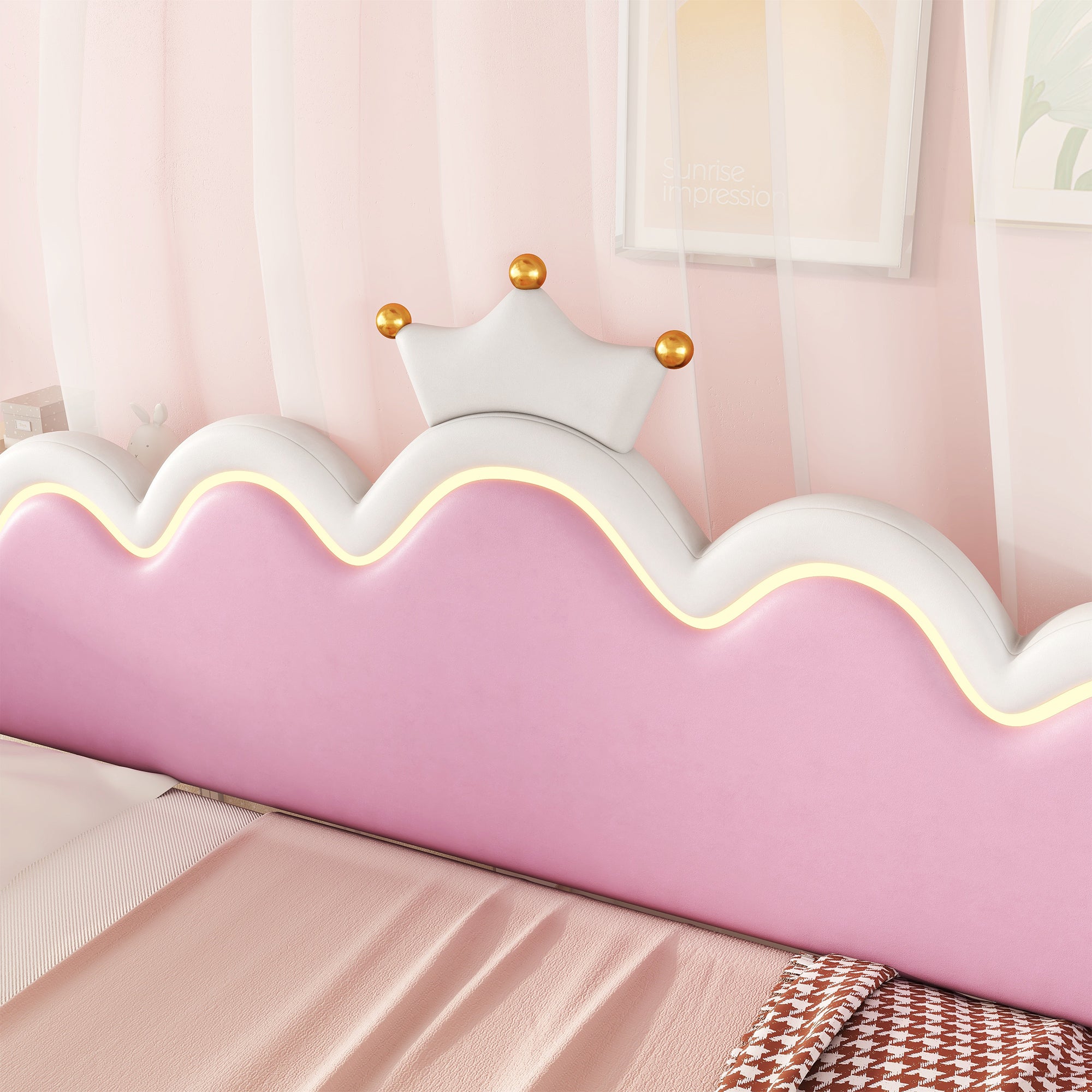 Twin Extending Daybed with LED Lights, Modern Upholstered Princess Daybed With Crown Headboard,White - Grand Goldman Shop