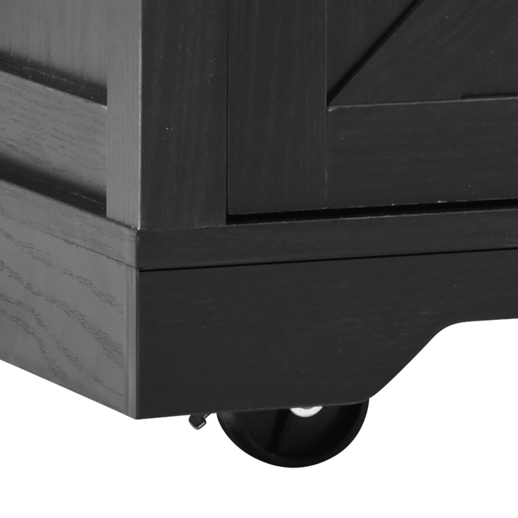 K&K 53.7' Farmhouse Kitchen Island with Power Outlet, 2 Sliding Barn Door Kitchen Storage Island with Drop Leaf, Spice Rack Rolling Kitchen Cart on Wheels, for Home, Kitchen and Dining Room, Black - Grand Goldman Shop