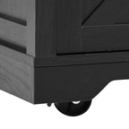 K&K 53.7' Farmhouse Kitchen Island with Power Outlet, 2 Sliding Barn Door Kitchen Storage Island with Drop Leaf, Spice Rack Rolling Kitchen Cart on Wheels, for Home, Kitchen and Dining Room, Black - Grand Goldman Shop