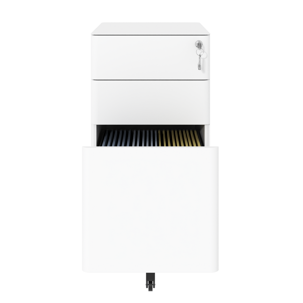3-Drawer Mobile File Cabinet with Lock, All-Steel Metal Storage on Wheels, Two Shallow & One Deep Drawer for Office/Home, Ful