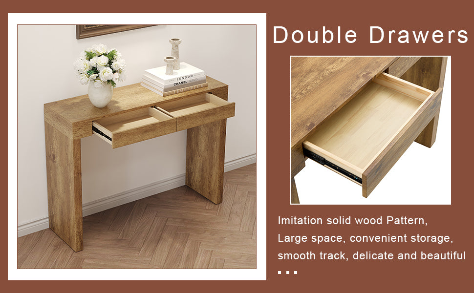 Elegant Natural Wood Grain Bar Table-50 Inches Long, a Practical Choice for Modern Homes.Wood Grain Texture Sticker,Equipped With Two Drawers.Serving As A Bar Table Or A Desk. - Grand Goldman Shop