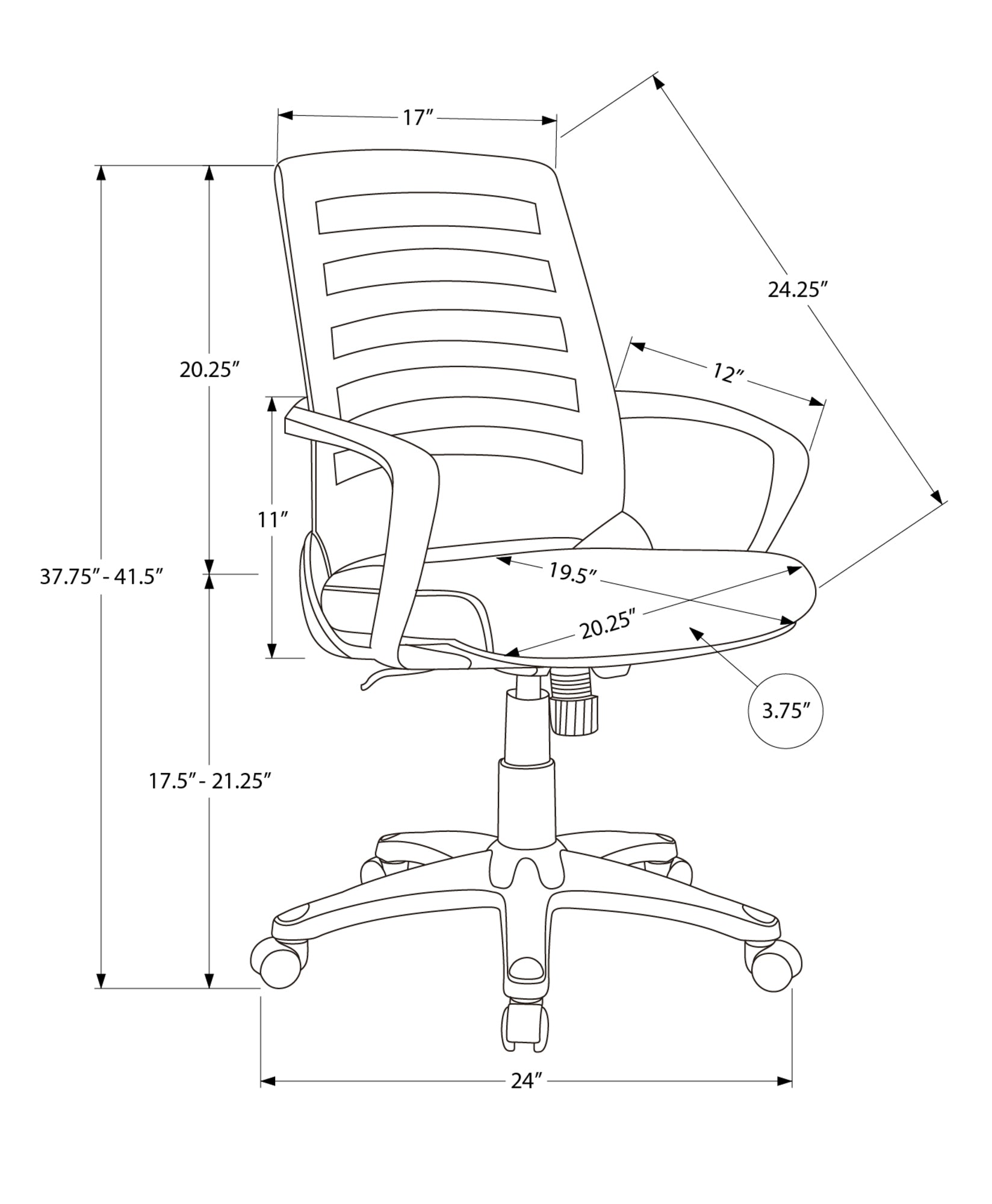 Office Chair, Adjustable Height, Swivel, Ergonomic, Armrests, Computer Desk, Work, Black Mesh, Black Metal, Contemporary, Mod