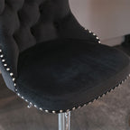 A&A Furniture Modern Swivel Velvet Barstools with Adjustable Height and Chrome Base, Black, Set of 2 - Grand Goldman Shop