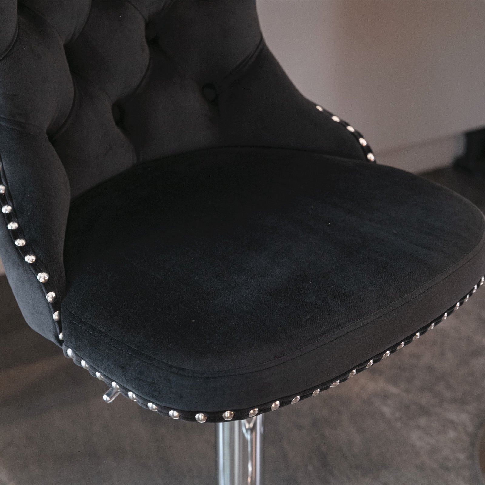 A&A Furniture Modern Swivel Velvet Barstools with Adjustable Height and Chrome Base, Black, Set of 2 - Grand Goldman Shop
