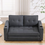 {VIDEO Provided}3-in-1 Upholstered Futon Sofa Convertible Sofa bed,Foldable Tufted Loveseat with Pull Out Sleeper Couch Bed,Folding Mattres Love Seat Daybed W/Side Pockets and Cup Holder, Dark Gray - Grand Goldman Shop