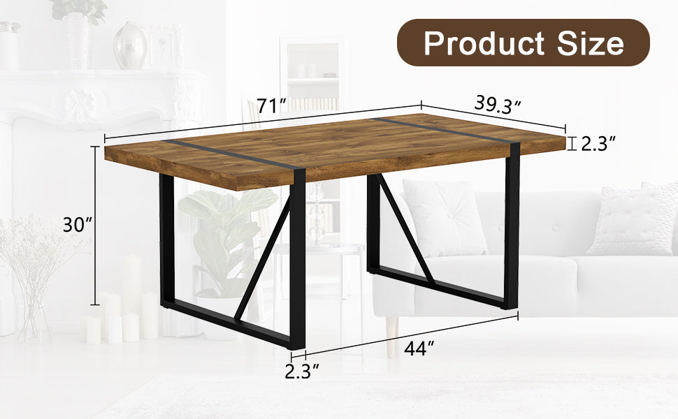 Rustic Industrial Rectangular Wood Dining Table For 4-6 Person, Thick Engineered Wood color Tabletop and Black Metal Legs,Desk For Kitchen Dining Living Room - Grand Goldman Shop