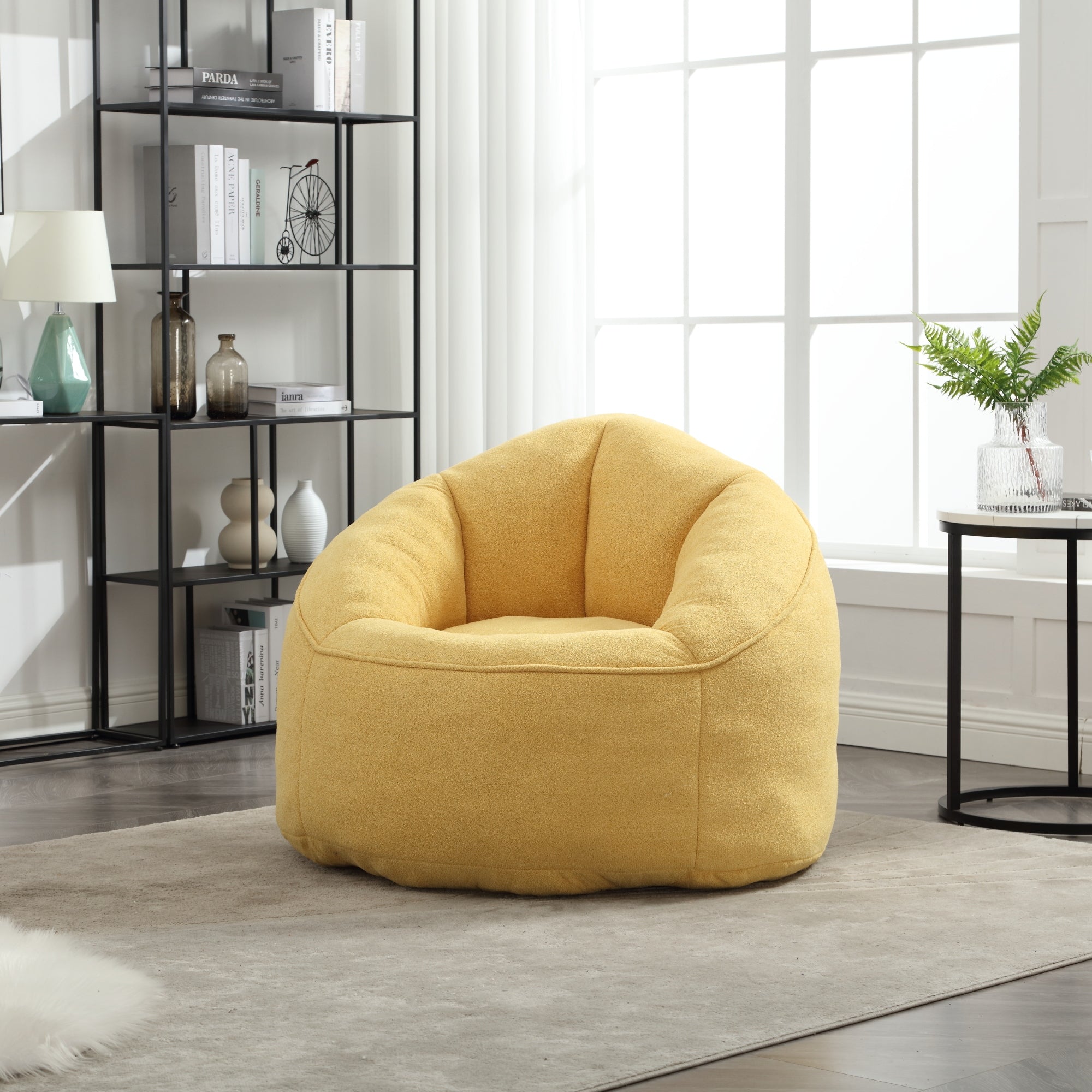 Bedding Bean Bag Sofa Chair with High-Pressure Foam and Footrest, Yellow Microfiber - Grand Goldman Shop