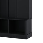 ON-TREND Modern All-in-One Hall Tree with Adjustable Shelves, Classic Arched Farmhouse Storage Bench with Dual Side Cabinets, Elegant Entryway Organizer with 7 Hooks for Mudroom, Hallway, Black - Grand Goldman Shop