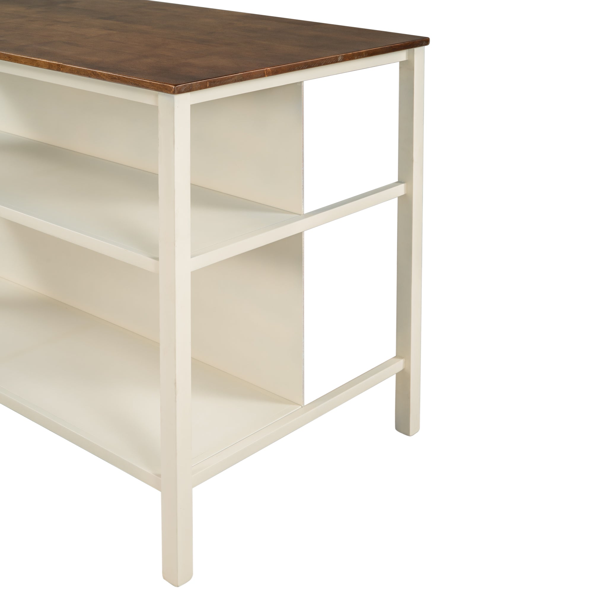 TOPMAX Rustic 3-piece Stationary Kitchen Island Set with Butcher Block and Seating, Walnut and Cream White - Grand Goldman Shop
