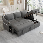 Modern L-shaped Convertible Sofa Bed with Storage, Cup Holders, USB Ports, Gray Chenille, 83.5' - Grand Goldman Shop