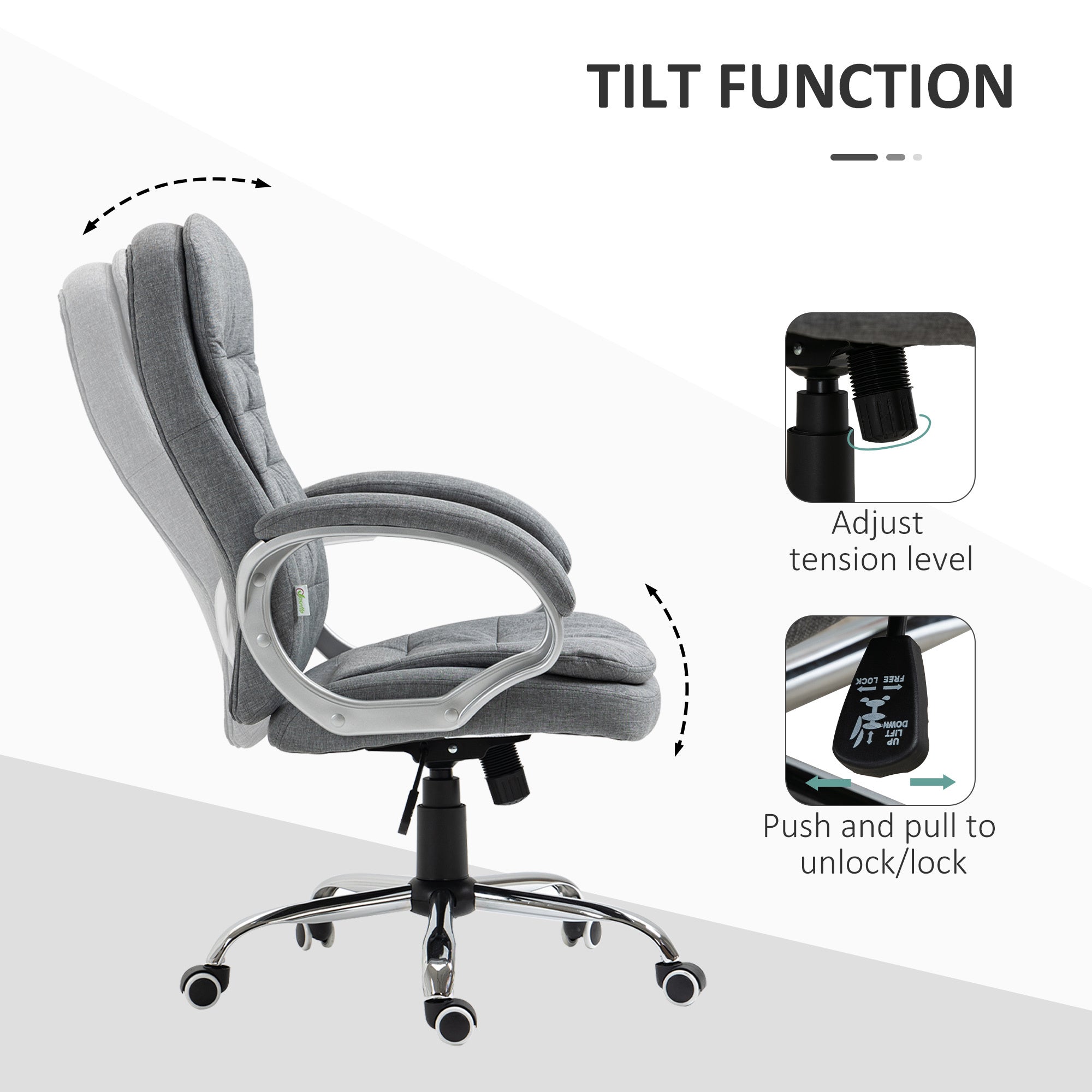 High Back Home Office Chair Executive Computer Chair with Adjustable Height, Upholstered Thick Padding Headrest and Armrest -