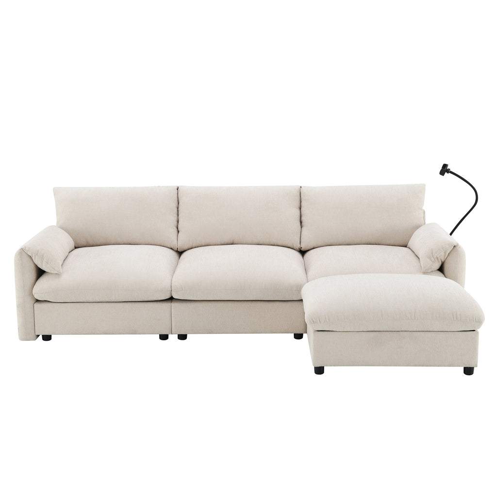 [VIDEO]96.5'' L-Shaped Sectional Sofa with Storage Ottoman and Pockets, Adjustable Phone Holder, USB Charger, Elephant Ear-Shaped Armrests, Comfy Seat for Living Room&Apartment, Chenille, 3 Colors - Grand Goldman Shop