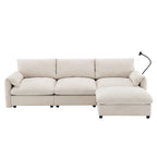 [VIDEO]96.5'' L-Shaped Sectional Sofa with Storage Ottoman and Pockets, Adjustable Phone Holder, USB Charger, Elephant Ear-Shaped Armrests, Comfy Seat for Living Room&Apartment, Chenille, 3 Colors - Grand Goldman Shop