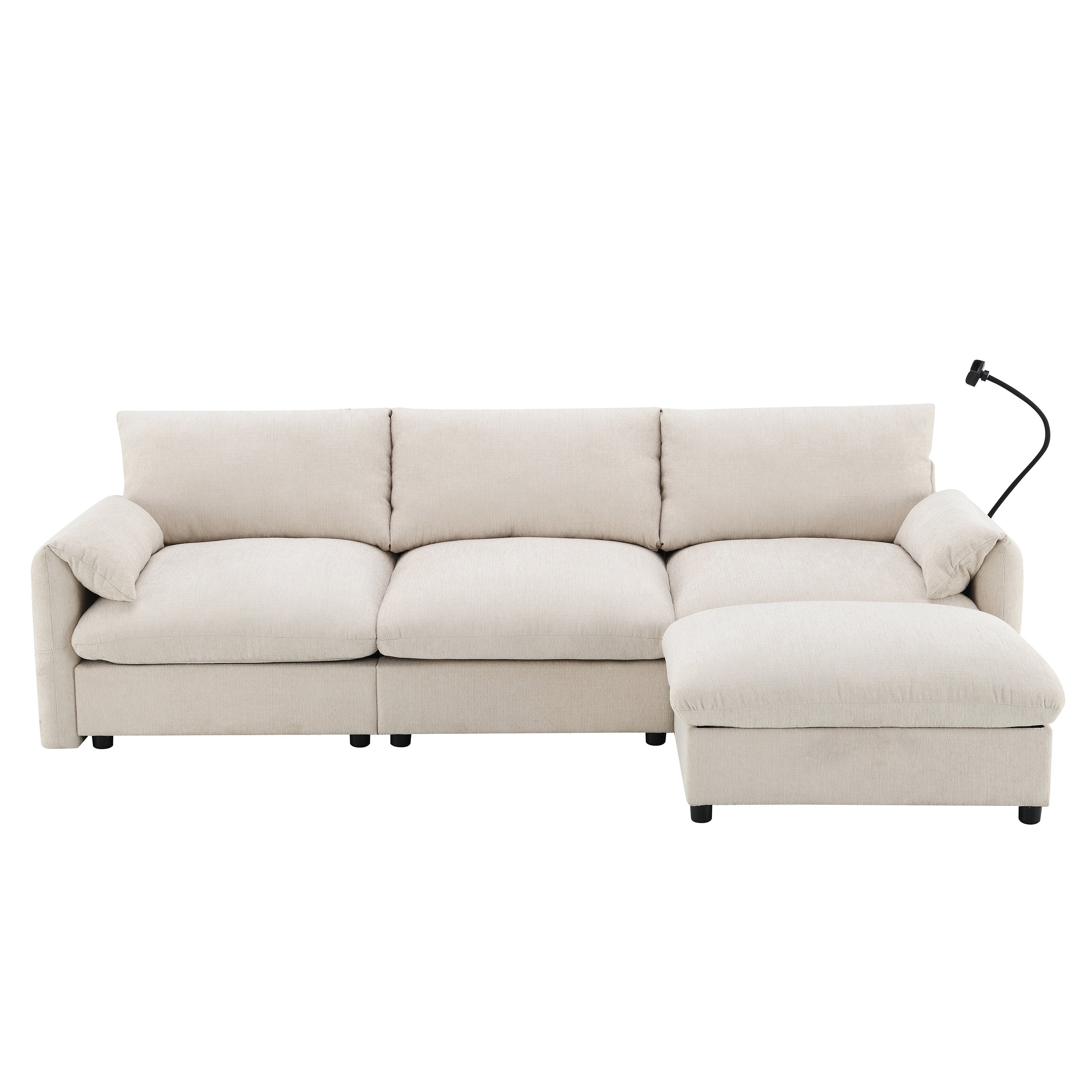 [VIDEO]96.5'' L-Shaped Sectional Sofa with Storage Ottoman and Pockets, Adjustable Phone Holder, USB Charger, Elephant Ear-Shaped Armrests, Comfy Seat for Living Room&Apartment, Chenille, 3 Colors - Grand Goldman Shop