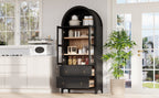K&K 71' Tall Arched Kitchen Pantry Cabinet with 2 Large Drawers, Modern Farmhouse Kitchen Storage Cabinets with Adjustable Shelves, Glass Door, Wood Versatile Cupboard for Kitchens, Dining Room, Black - Grand Goldman Shop