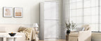 K&K 72' Tall Farmhouse Kitchen Pantry Cabinet with 8 Door Shelves, Curved Design Storage Cabinet with 3 Adjustable Shelves, Hidden Drawer, Versatile Cupboard for Kitchen, Dining & Bathroom, White - Grand Goldman Shop