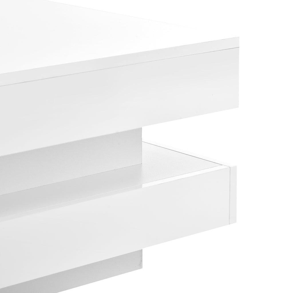 ON-TREND High Gloss Minimalist Design with LED Lights, 2-Tier Square Coffee Table, Center Table for Living Room, 31.5''x31.5''x14.2'', White - Grand Goldman Shop