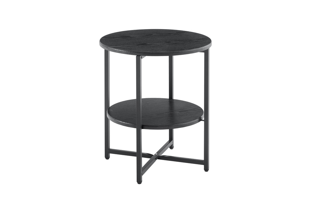 Small round side table,2 tiers farmhouse end table,accent tables for small spaces,night stands for bedrooms living room,coffee  tables with storage shelf,Black - Grand Goldman Shop
