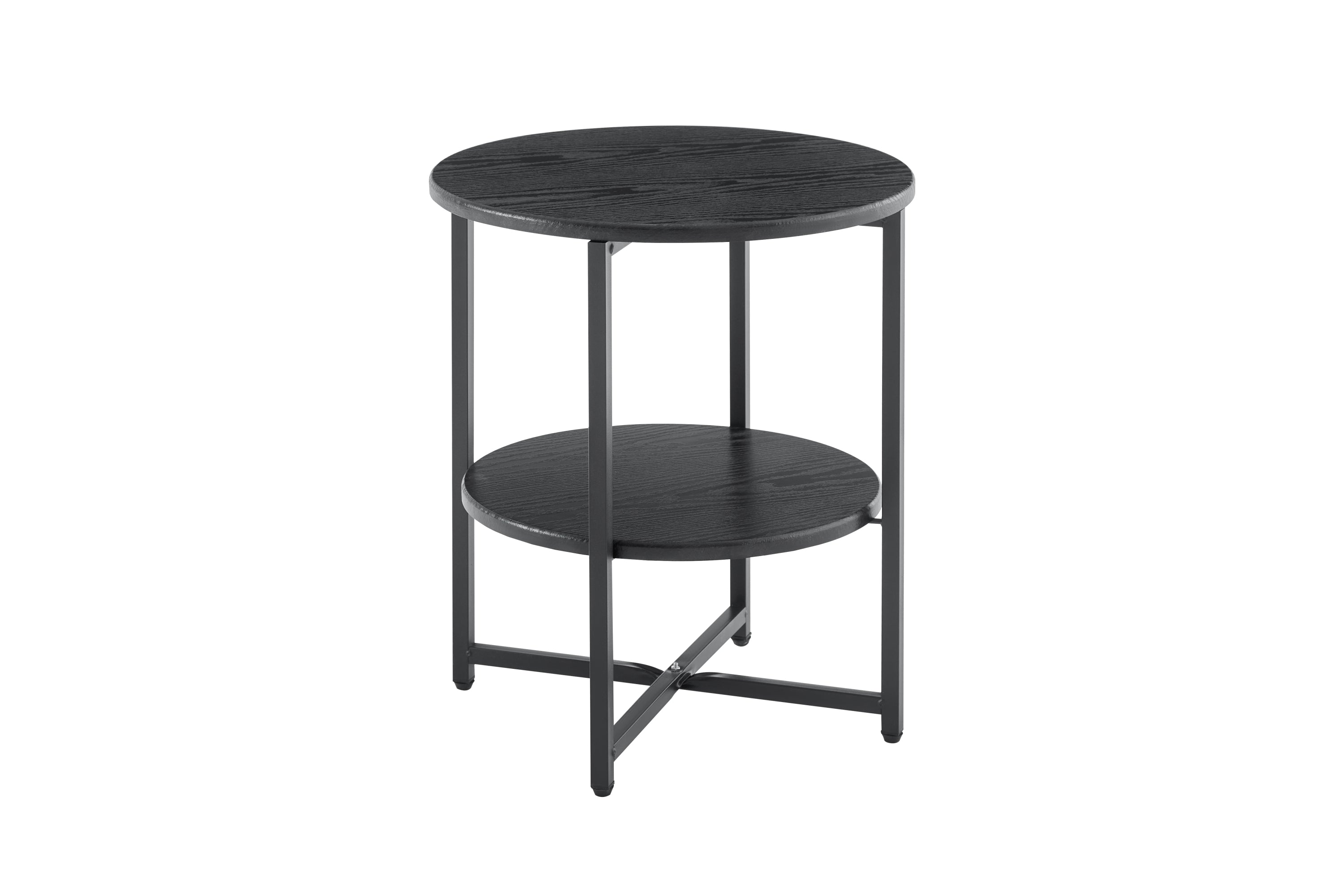 Small round side table,2 tiers farmhouse end table,accent tables for small spaces,night stands for bedrooms living room,coffee  tables with storage shelf,Black - Grand Goldman Shop