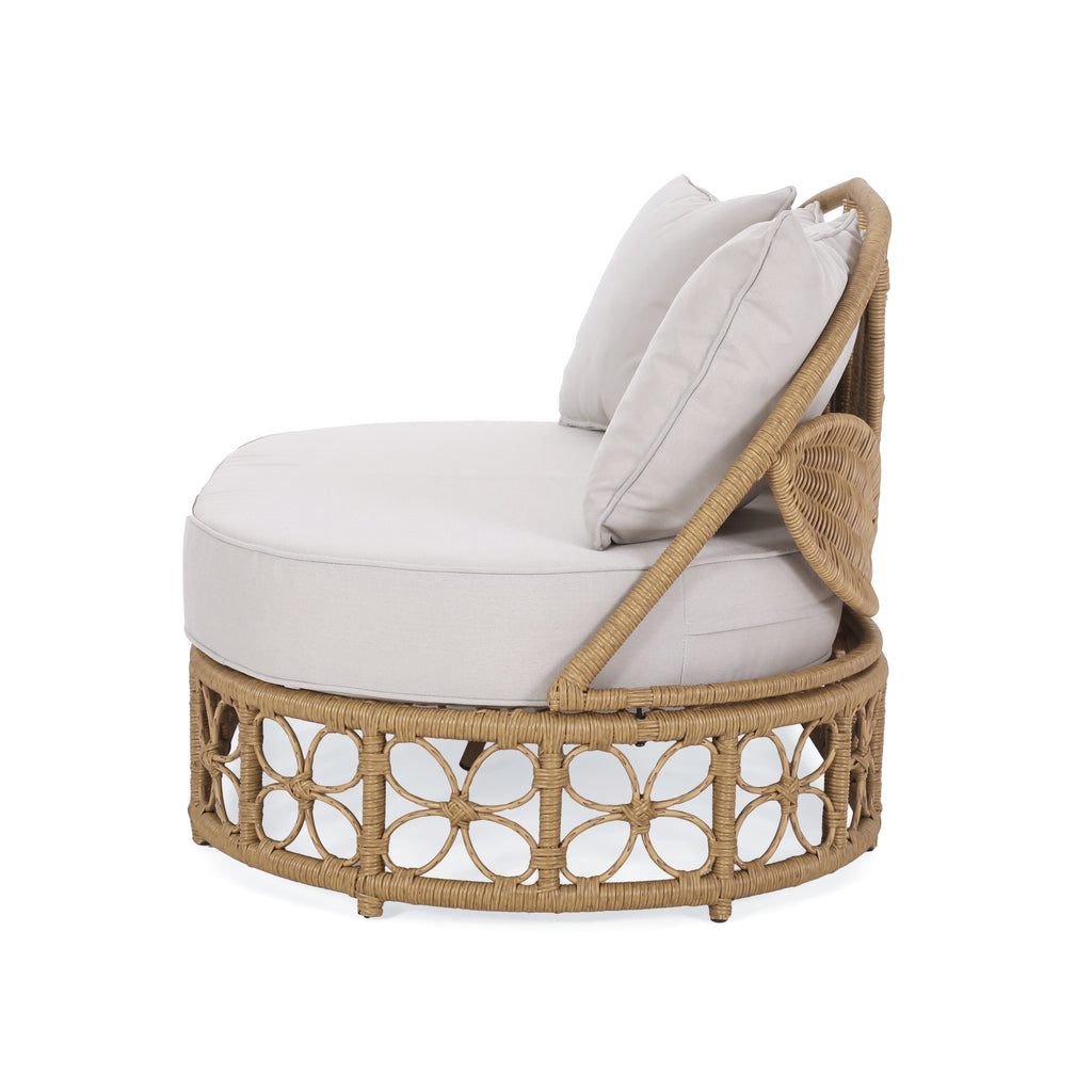 Outdoor Wicker Daybed With Pillows, Light Brown and Beige - Grand Goldman Shop