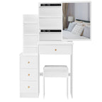 29.2' Small Space Left Bedside Cabinet Vanity Table + Cushioned Stool, Extra Large Right sliding mirror, Multi Layer High Capacity Storage, Practical Fashionable Dresser, EPA, GCC, UL Certificate - Grand Goldman Shop