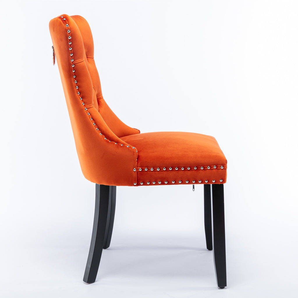 Nikki Collection Modern, High-end Tufted Solid Wood Contemporary Velvet Upholstered Dining Chair with Wood Legs Nailhead Trim 2-Pcs Set, Orange, SW2001OG - Grand Goldman Shop