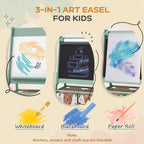 Qaba Art Easel for Kids with Paper Roll, 3 in 1 Toddler Painting Easel with Blackboard, Whiteboard, Storage Baskets, Green - 