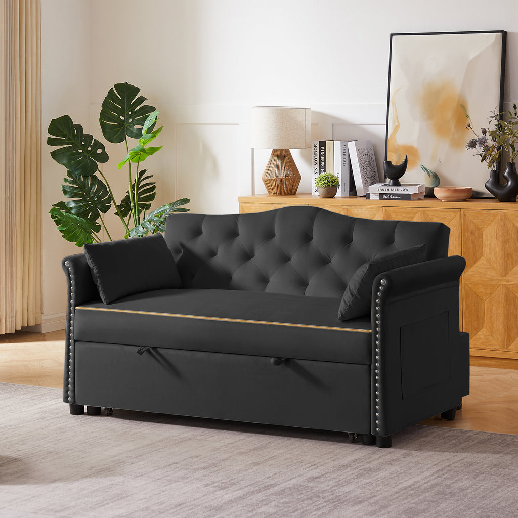 Black Velvet Sleeper Sofa Bed - Grand Goldman Shop