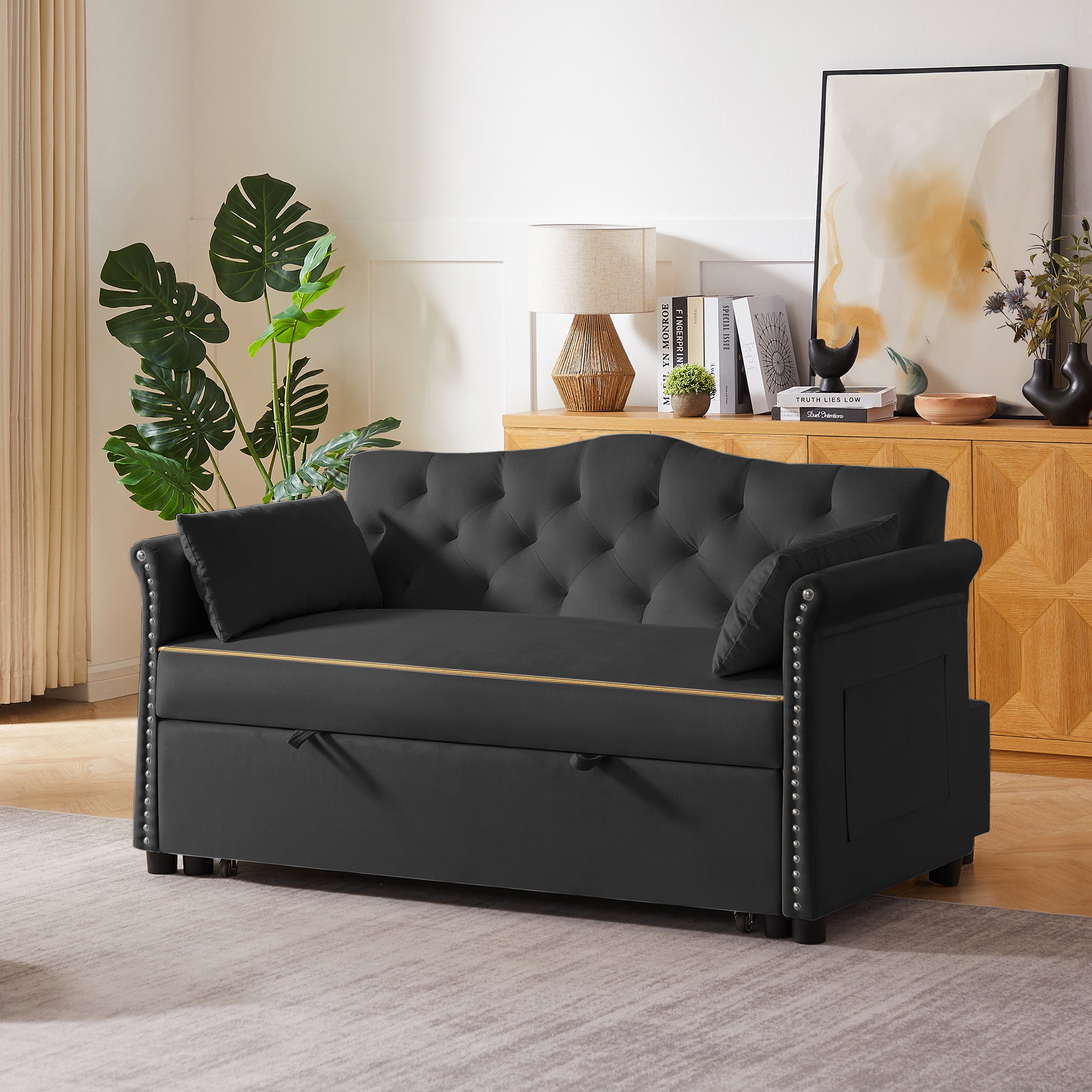Black Velvet Sleeper Sofa Bed - Grand Goldman Shop