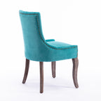 A&A Furniture,Ultra Side Dining Chair，Thickened fabric chairs with neutrally toned solid wood legs， Bronze nail head，Set of 2，Blue - Grand Goldman Shop
