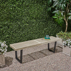 Intrinsic Outdoor Dining Bench with Iron Legs and Slat Top, Black+ Gray - Grand Goldman Shop