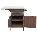 K&K 40.5' Outdoor Grill Cart with Stainless Steel Top, Solid Wood Outdoor Storage Cabinet with Drop Leaf, One Drawer, Towel Rack, Rolling Kitchen Cart with Lockable Wheels for Lawn Garden, Brown - Grand Goldman Shop