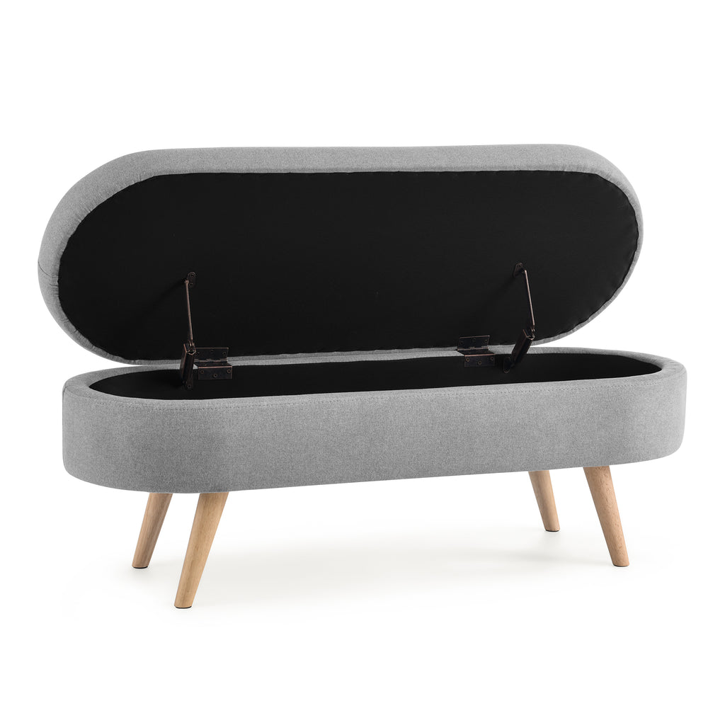 Ottoman Oval Storage Bench with Rubber Wood Legs, Grey Linen, 43.5'x16'x16' - Grand Goldman Shop