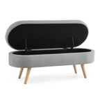 Ottoman Oval Storage Bench with Rubber Wood Legs, Grey Linen, 43.5'x16'x16' - Grand Goldman Shop