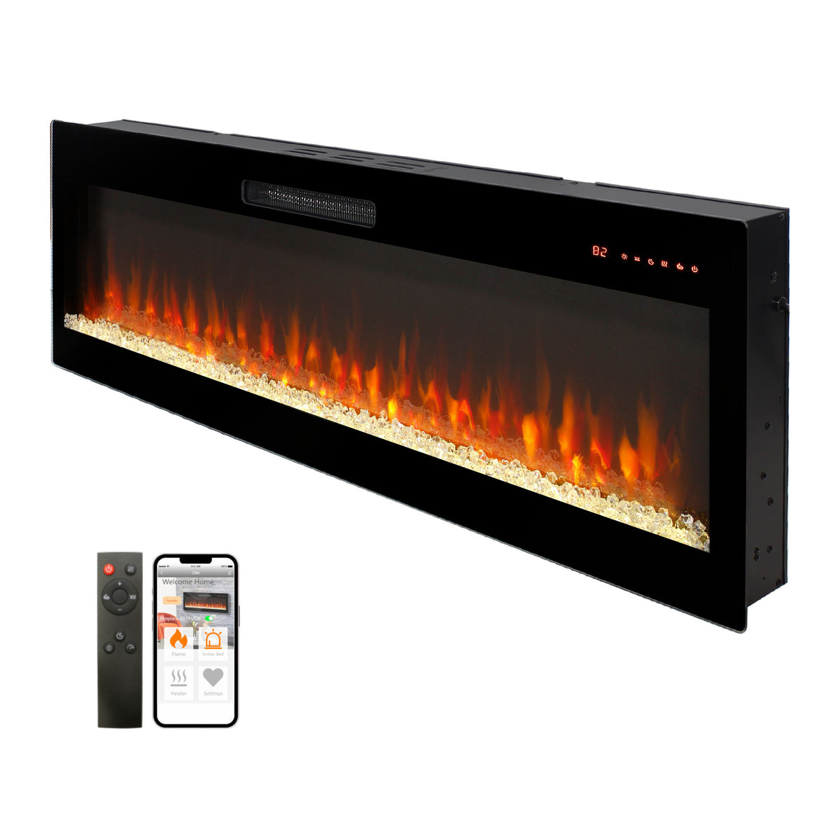 Smart 50' WiFi-Enabled Electric Fireplace Heater, Recessed in-Wall and Wall-Mounted - Grand Goldman Shop